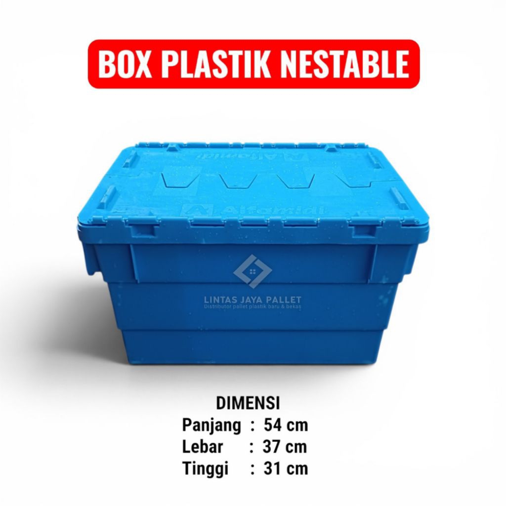 Box Container Nestable Bekas Ukuran P 54 x L 37 x T 31 cm Kapasitas 50 liter