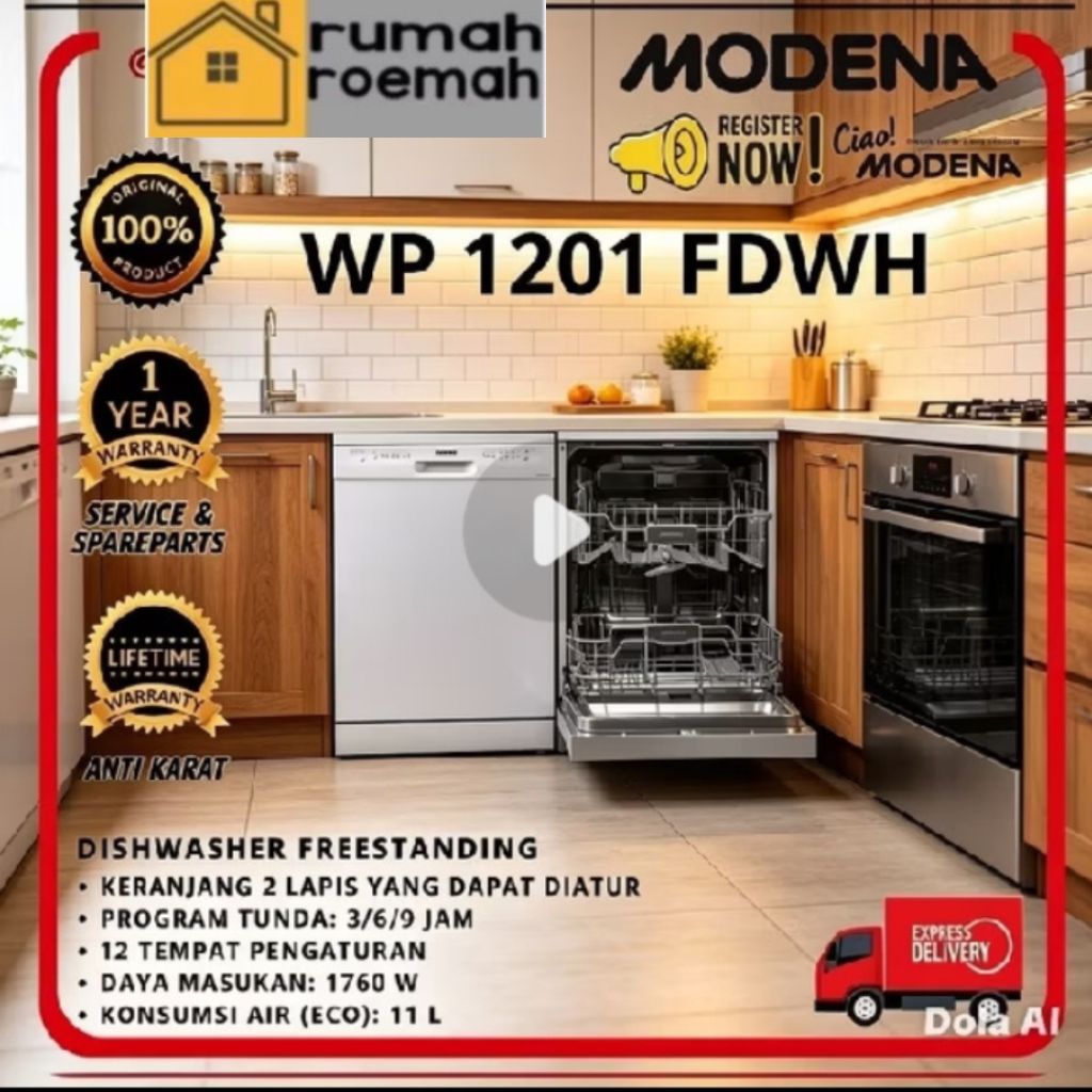 MODENA Mesin Cuci Piring DISHWASHER  WP 1201 FDWH