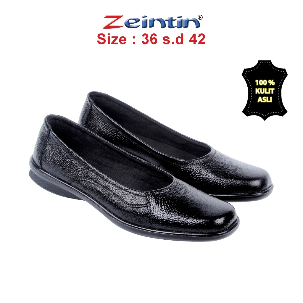 Zeintin Pantofel Wanita Sepatu Pantofel Wanita Hitam Bahan Kulit Model Borneo Flat Shoes Pantofel Wa