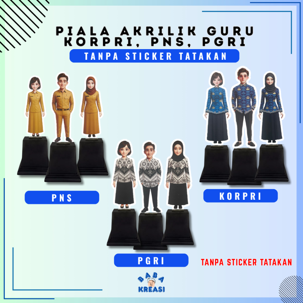 Piala Akrilik Guru KORPRI, PGRI, PNS Polosan untuk Hari Guru, Teacher's Day, Hadiah Perpisahan Guru