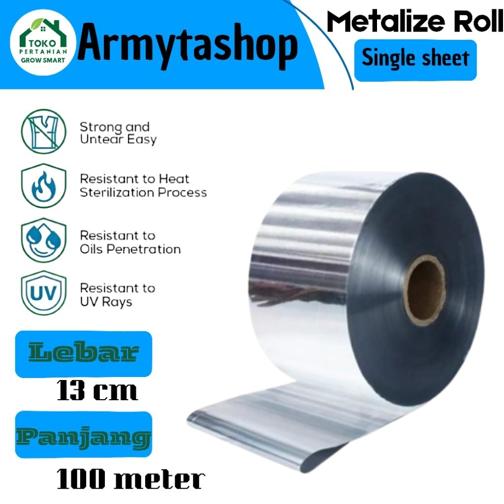 Plastik Metalize Roll Ukuran [13cm×1000meter] Tebal 25,30,40,50 Micron