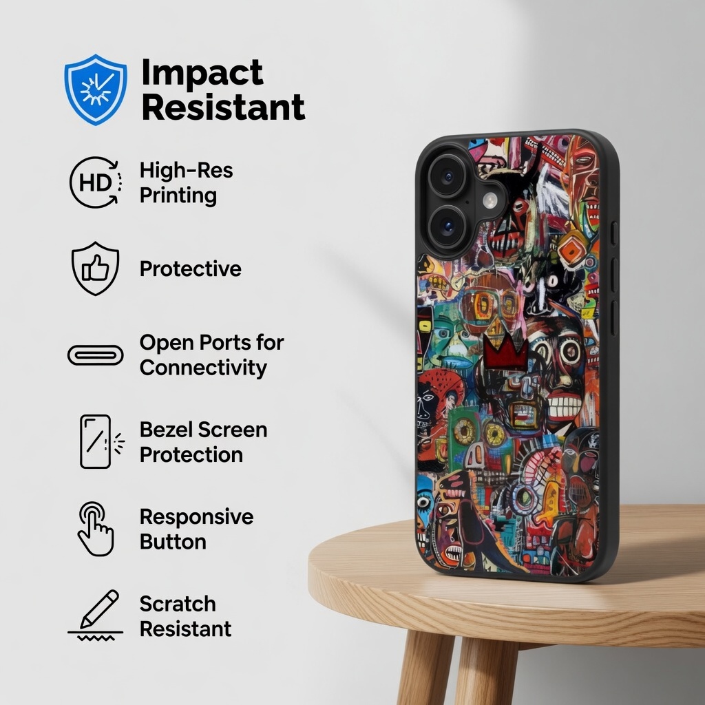 Case Casing iPhone 17 16 15 14 13 12 11 XR XS X 8 7 6 5 Pro Max Mini Air Plus Basquiat FIA2090 Custo