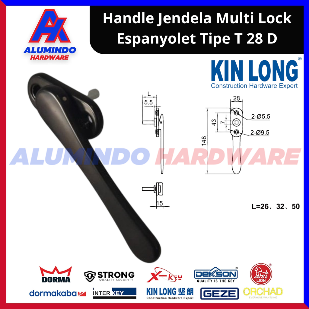 Handle Espanyolet Kinlong T 28 D Handle Jendela
