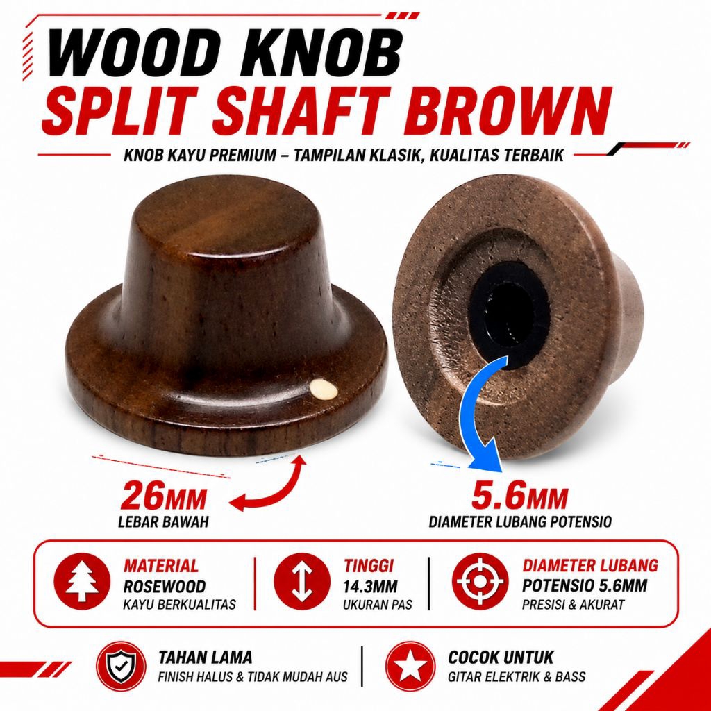 Wood Knob Gitar Bass Kayu Unik Coklat Rosewood