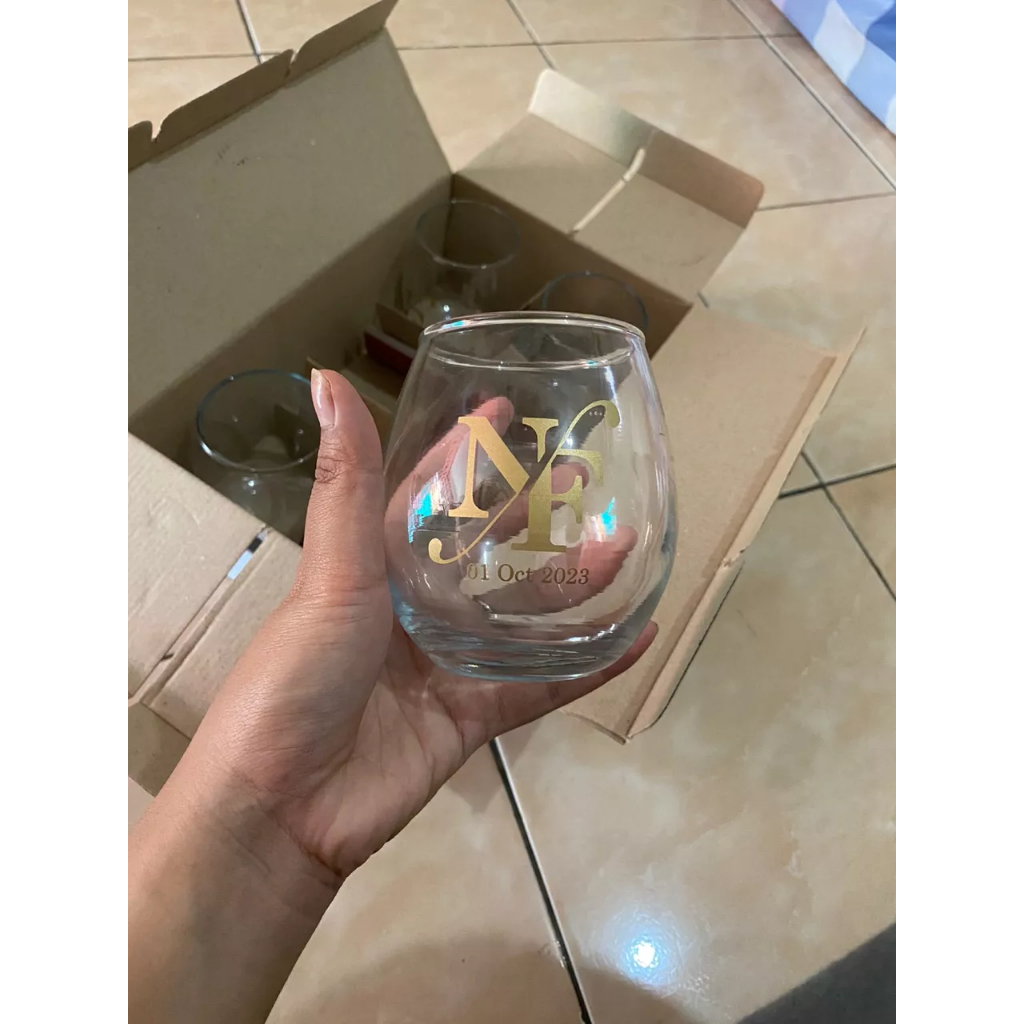 SOUVENIR GELAS KACA TUSCANY CUSTOM NAMA / GELAS TELOR CUSTOM NAMA