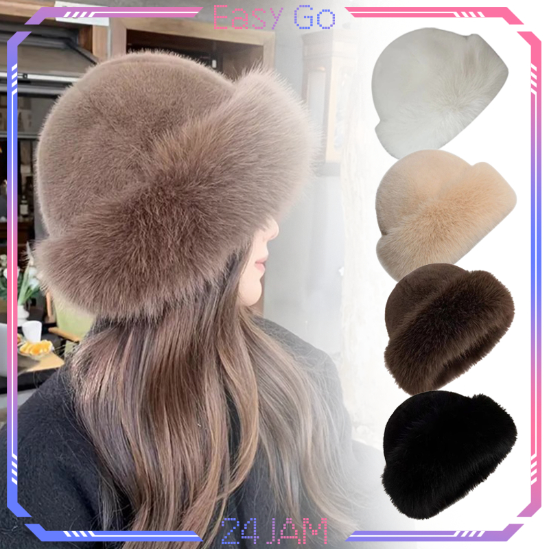 Topi Bulu Musim Dingin Style Korea Topi Mongolia Bulu Topi Hangat Dewasa Bucket Hat Winter