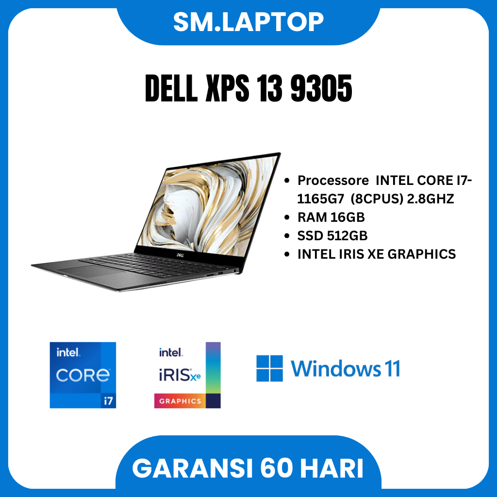 DELL XPS 13 9305 I7 GEN 11 RAM 16GB SSD 512GB 13INCH