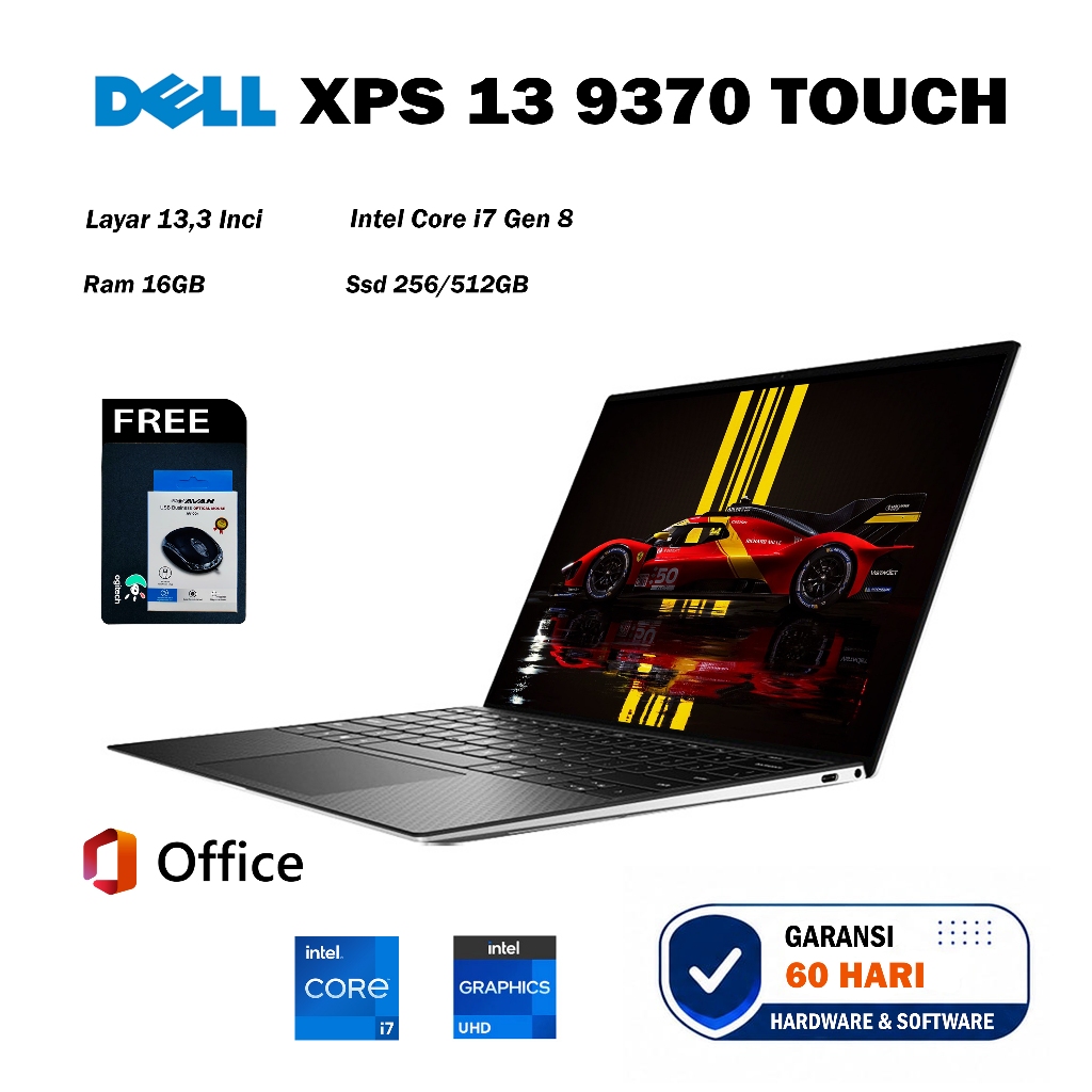 DELL XPS 13 9370 Touchscreen Intel Core i7 Gen 8 RAM 16GB SSD 512 Layar Full HD