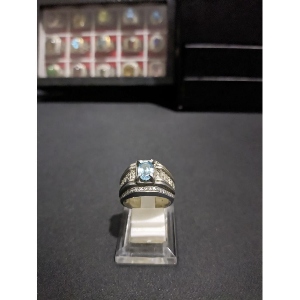 Batu Natural Blue Zircon Ring Perak 925 Kualitas Pilihan