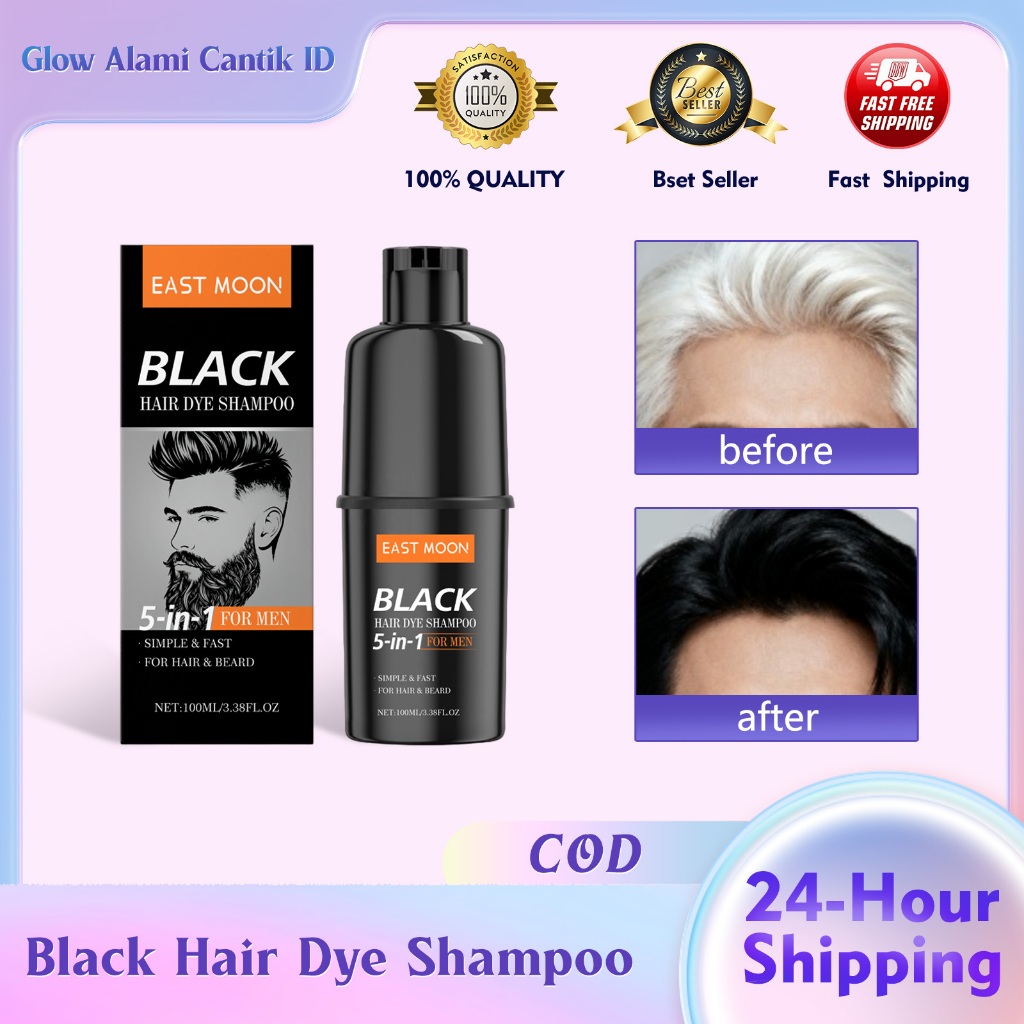 East Moon Black Hair Dye Shampoo 100ml Hair Coloring Shampoo Pewarna Rambut Hitam Kumis Uban Menjadi