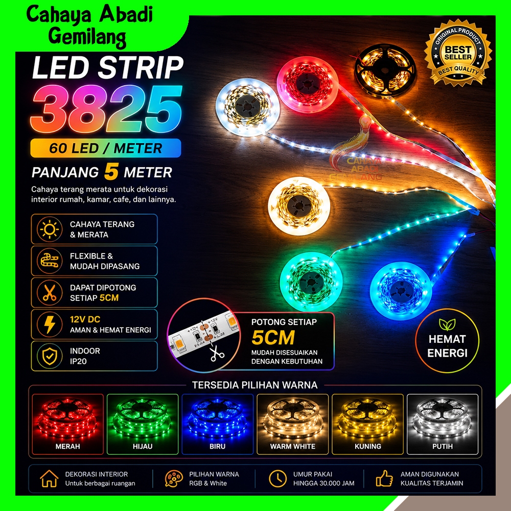 Led Strip Indoor 2835 12V 5 Meter 60 LED / Led Strip 2835 / Led Strip 5Meter 12V 2835