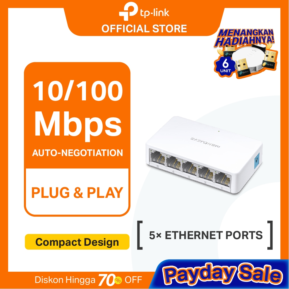 TP-Link | Mercusys MS105 | 5 Port Desktop Switch |  10/100Mbps Ethernet Hub | Plug & Play | Small