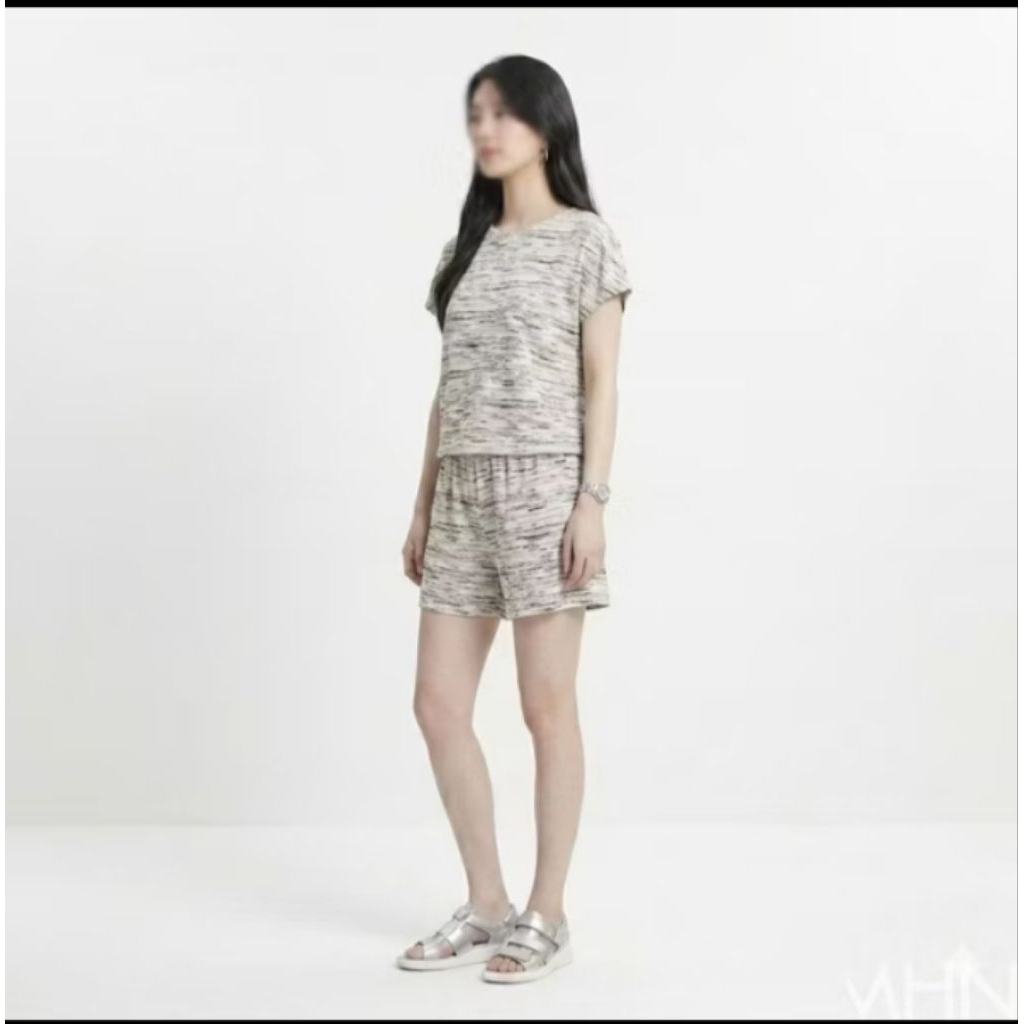 setelan wanita terbaru motif garis garis serat kayu baby doll