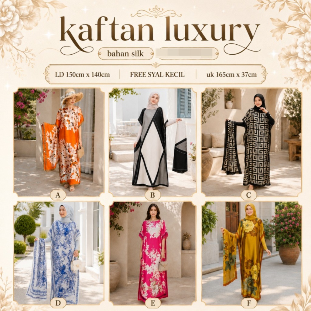 Kaftan New Motif // Abaya Bahan Satin Silk Adem Lembut // Kualitas Premium 100%