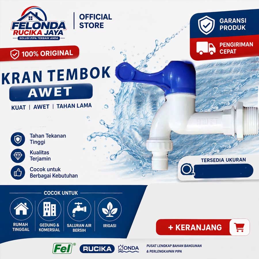 KRAN TEMBOK JC 05 AWET / KRAN AIR PLASTIK PE JC 05 AWET KRAN TAMAN KRAN SELANG AIR