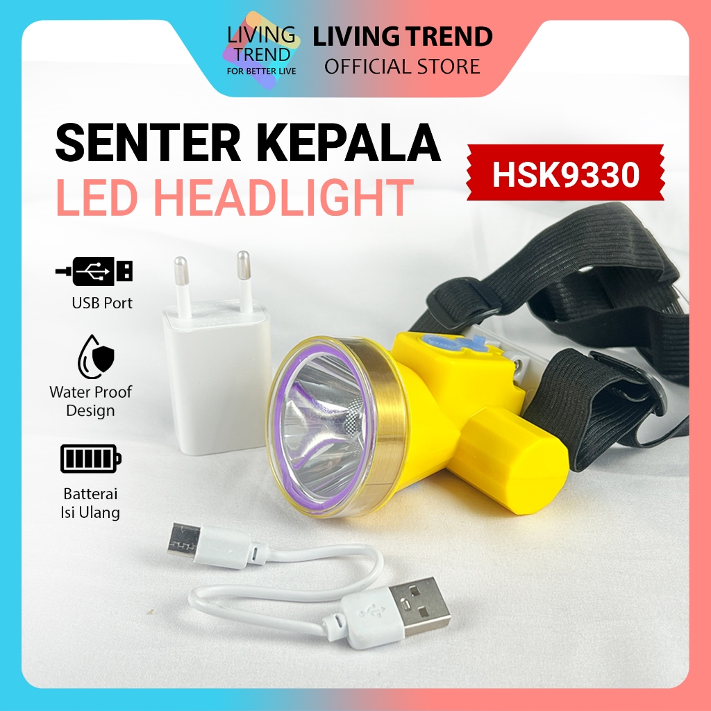 Senter Kepala Headlight LED / Senter Kepala Travel / Senter Kepala Charger HSK-9330 LED Putih