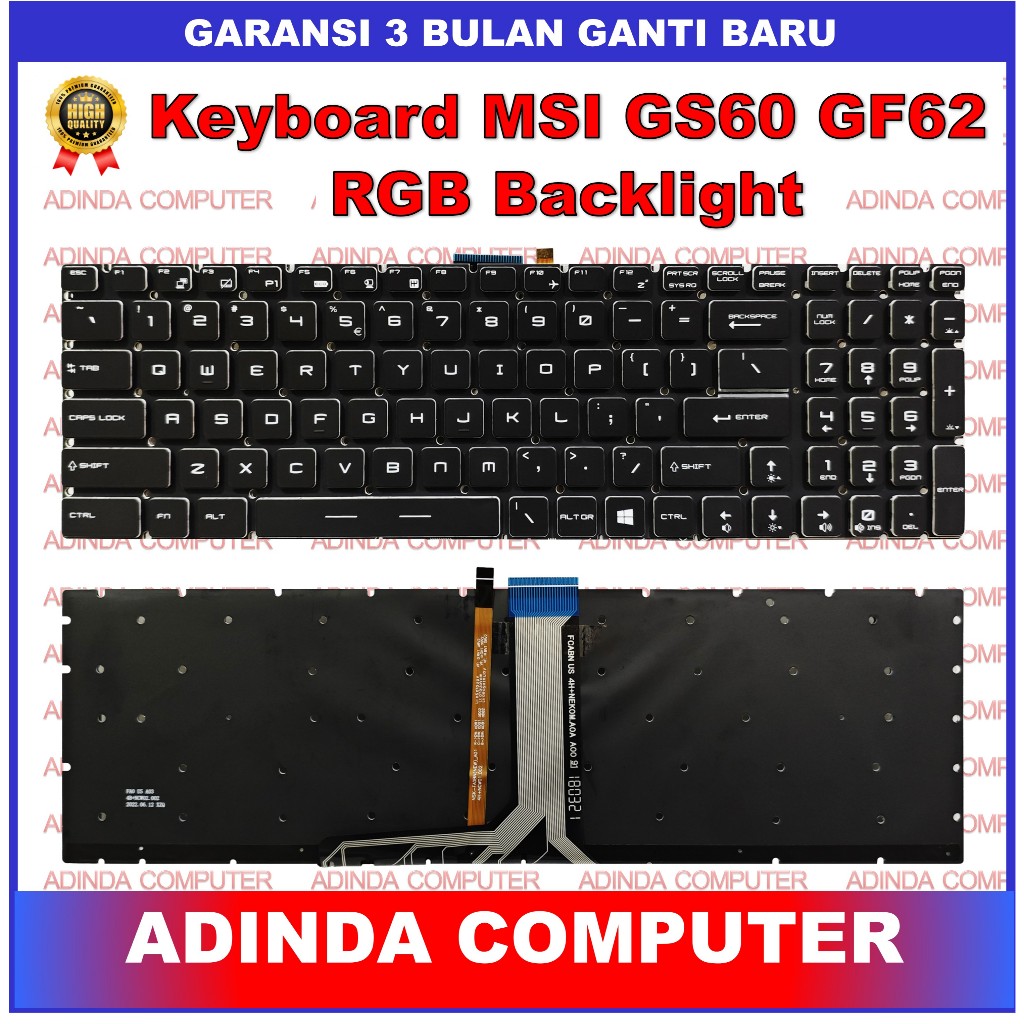 Keyboard MSI GF62 GF65 GF75 GL63 GL65 GL73 GL75 GP63 RGB Backlight