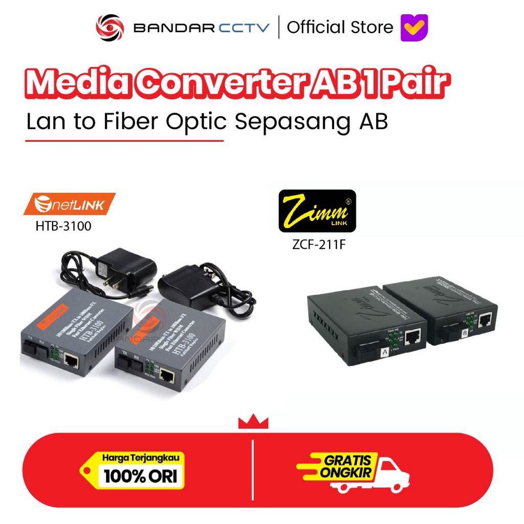 Ethernet media converter ( netlink htb-3100 / Zimmlink ZCF-211F ) AB Sepasang