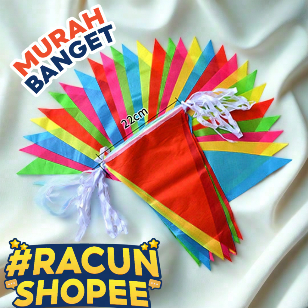 Bendera segitiga renteng warna warni panjang -+ 5M / Bahan kain umbul2 warna warni / bendera hias fe