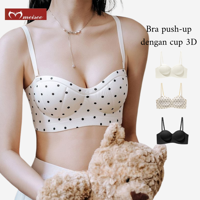 MEISEE Bra Push Up Bra Tanpa Kawat 3D Cup Seamless Bra Tali Bisa Dilepas Busa Tebal BH Wanita