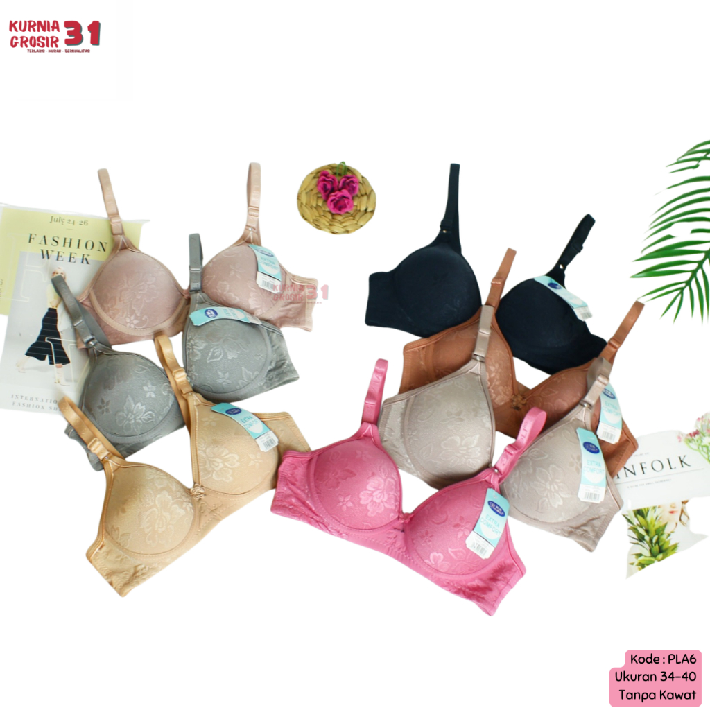 BH Wanita Motif Tanpa Kawat Busa Tipis Polos ukuran 34-40 Cup B-C / Pakaian Dalam Perempuan - PLA6 ;