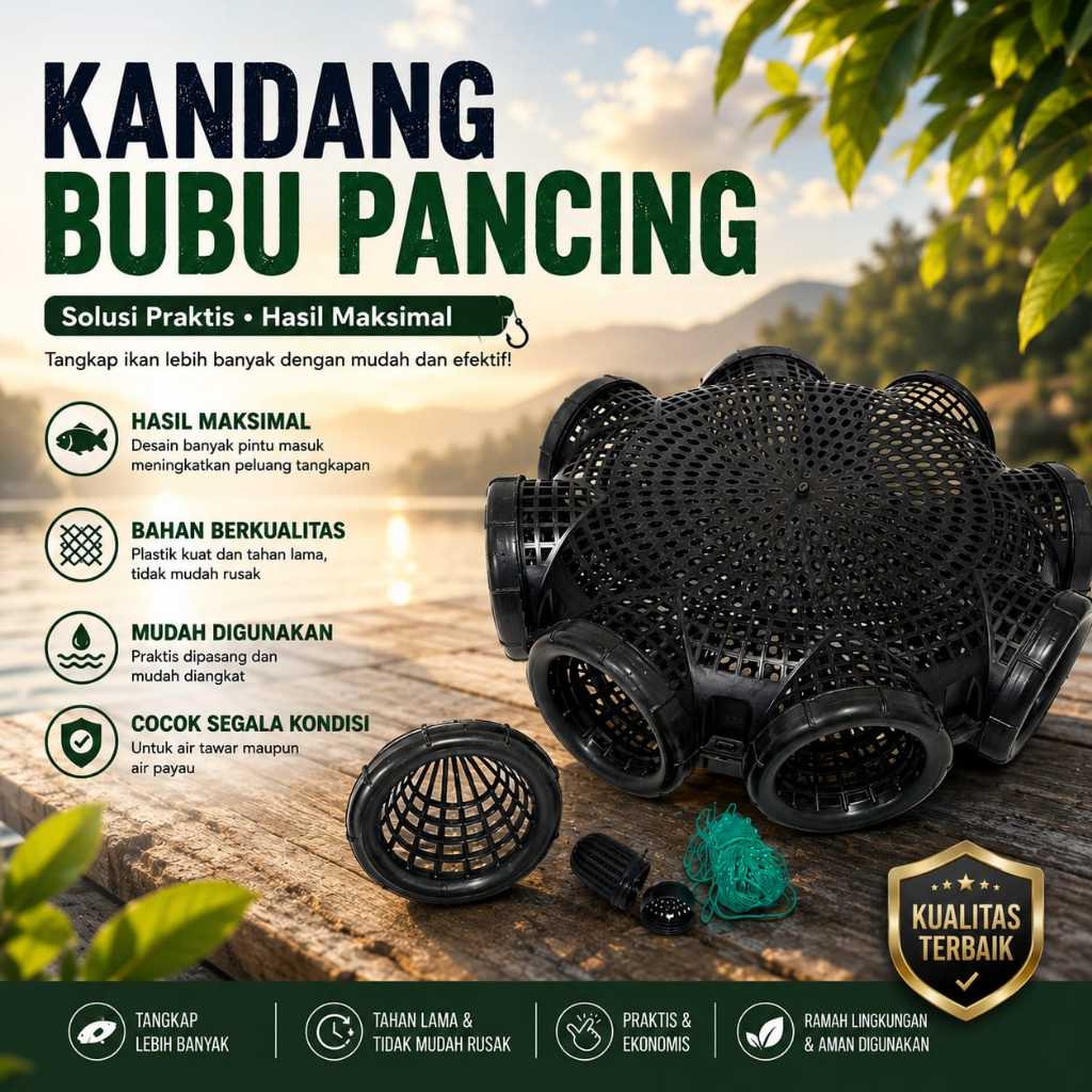 (KIM) Perangkap Ikan / Udang / Bubu Bahan Plastik, Tahan Lama Kandang Pancing Belut Jumbo 8 Lubang /