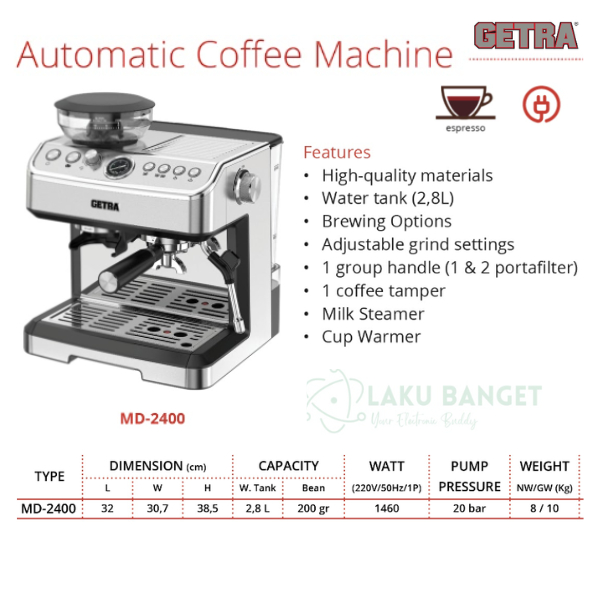 GETRA Automatic Coffee Machine MD-2400 / Mesin Kopi Otomatis GETRA MD 2400
