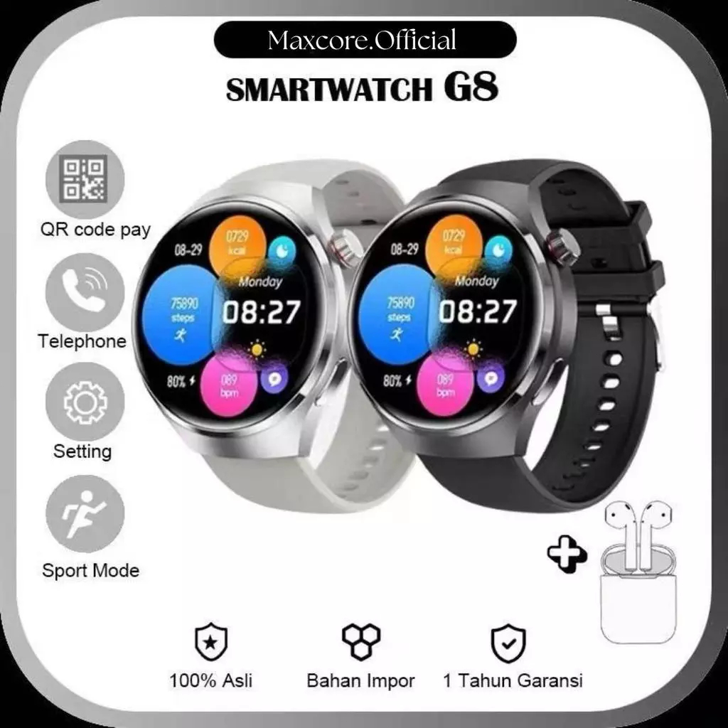 Smartwatch NFC Pria G8 Wireless Charge Bisa Telepon Jam Tangan Bisnis Original Anti Air