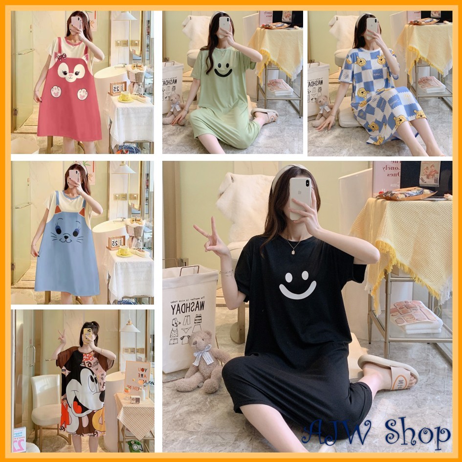 AJW Shop Daster Lengan Pendek Wanita Kekinian | Daster Import Panjang Lengan Pendek | Daster Wanita 