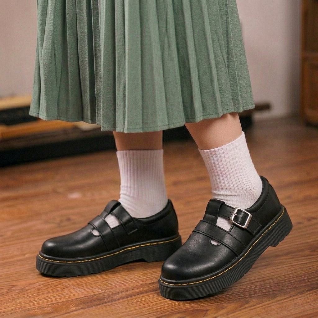 Sepatu Wedges Formal Loafers Docmart Wanita Hak Tinggi
