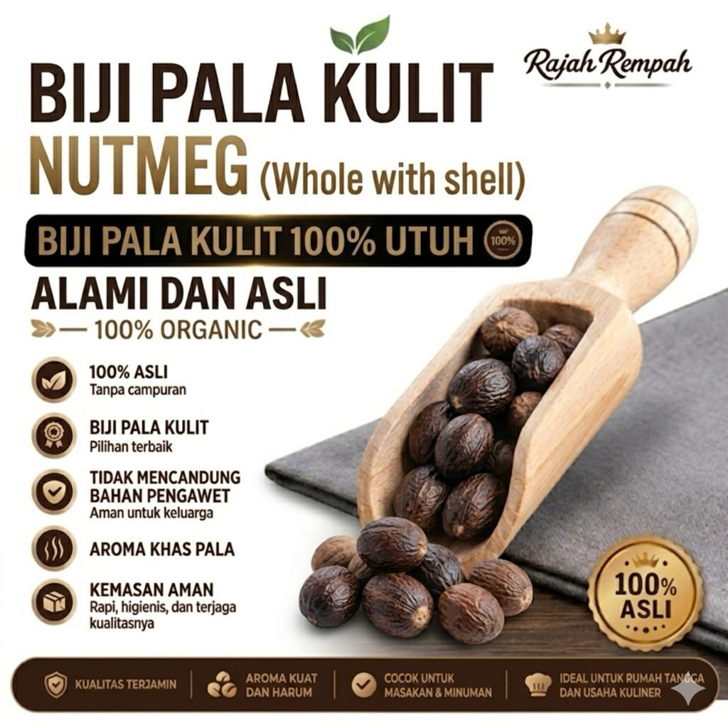 [Rajah Rempah] Biji Pala Utuh Tidak Kupas Kulit / Nutmeg Kwalitas Premium 100% Halal Nutmeg 1 KG Rem