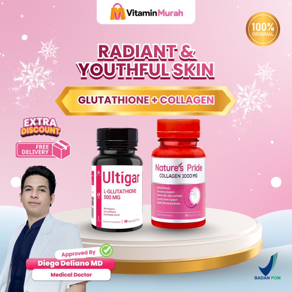 RADIANT & YOUTHFUL SKIN : ULTIGAR L-GLUTATHIONE + NATURE'S PRIDE COLLAGEN ISI 30 ( SPESIAL LIVE DIEG