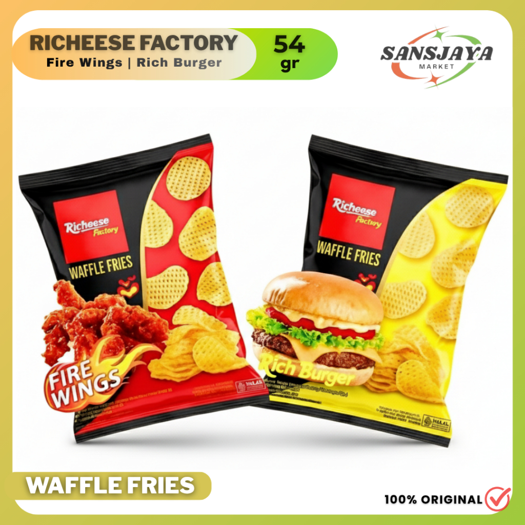 Richeese Factory Waffle Fries Snack Rasa Burger Keju Fire Wings Rasa Ayam Pedas 54 gr