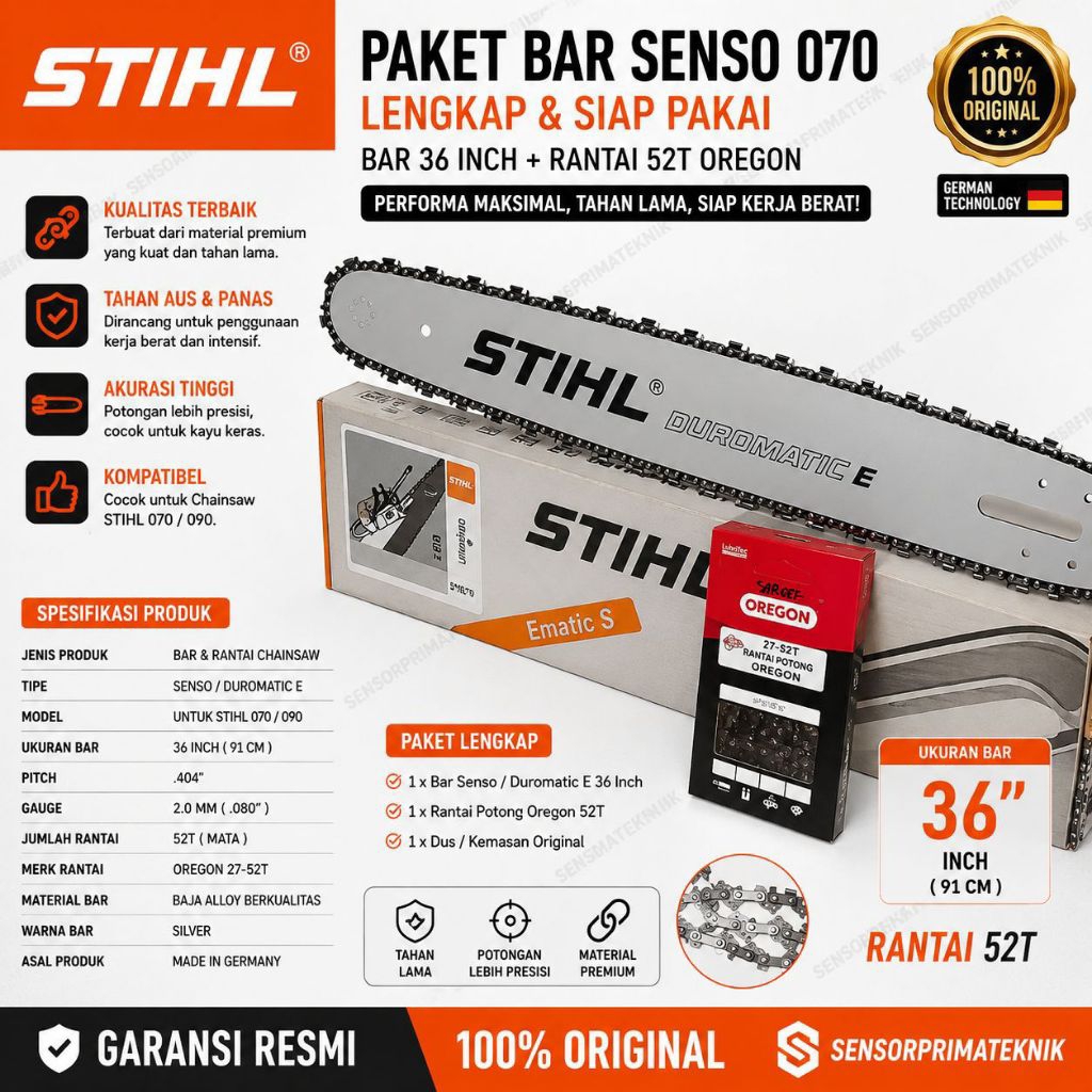 PAKETAN SUPER HEMAT/PAKET GUIDE BAR SENSO 070 STIHL + RANTAI POTONG SENSO 36INCH OREGON