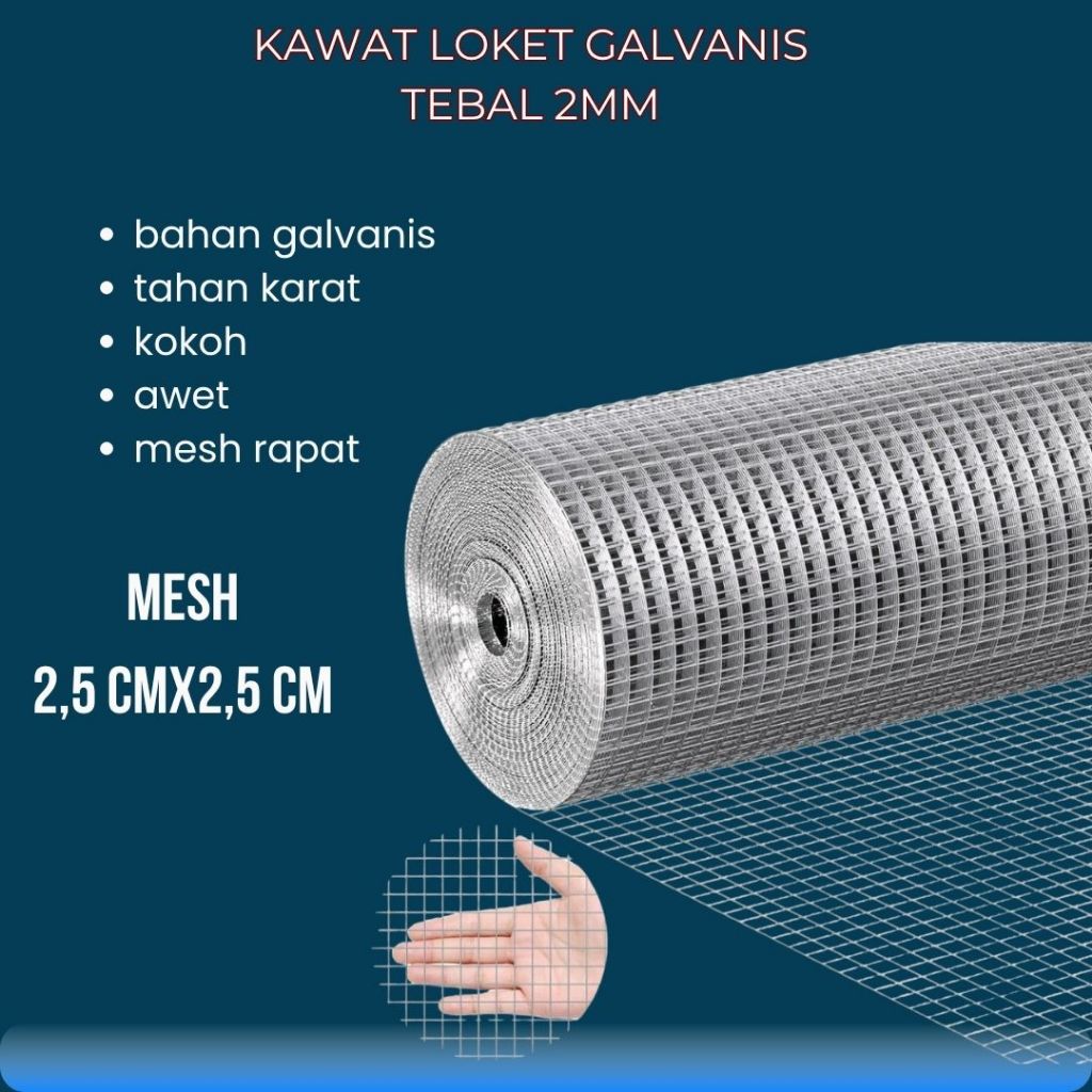 Kawat Loket Galvanis Murah tebal 2mm Mesh 2,5x2,5cm cocok untuk kandang aviary dan pagar