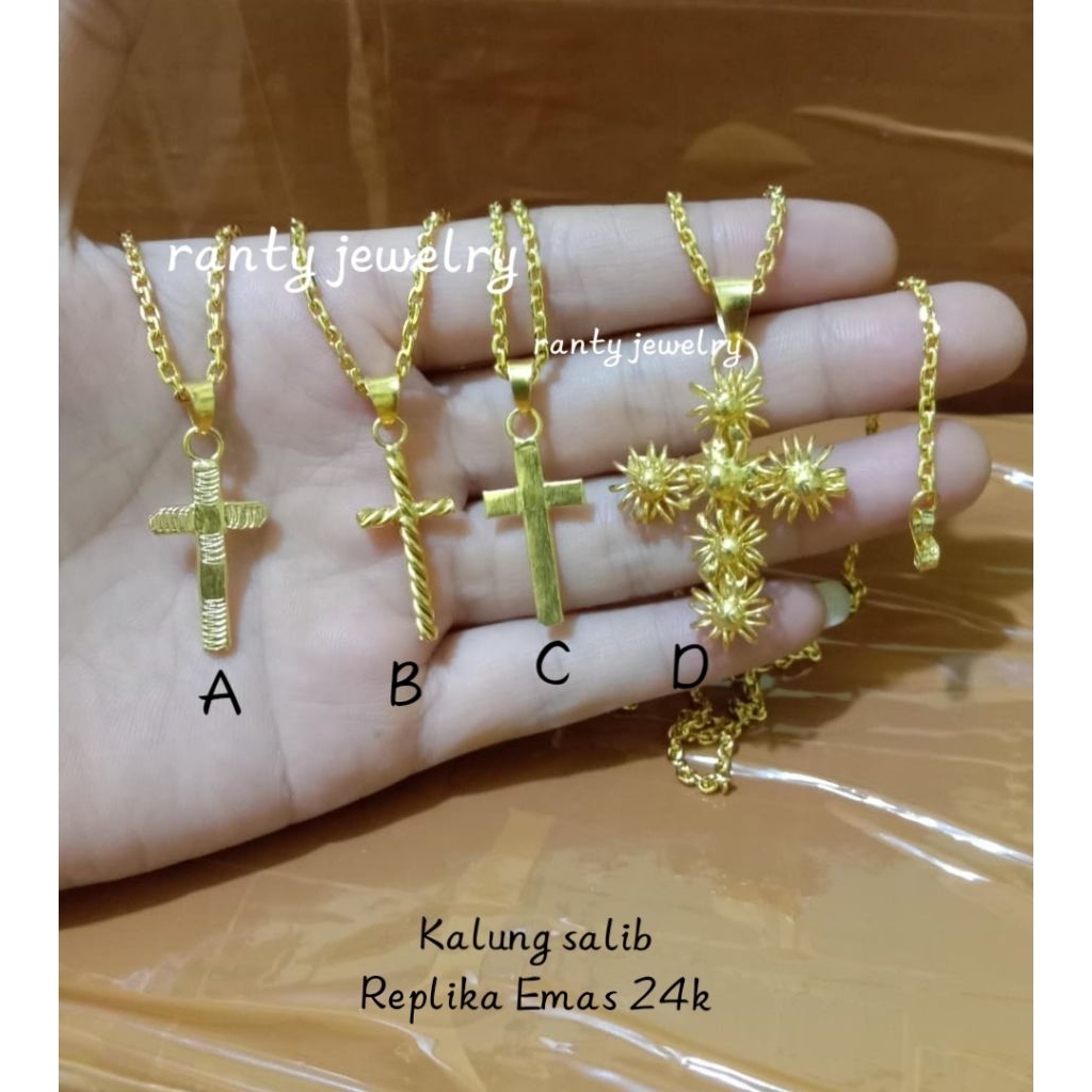 Kalung salib wanita, Kalung lapisan mas, Kalung salib replika