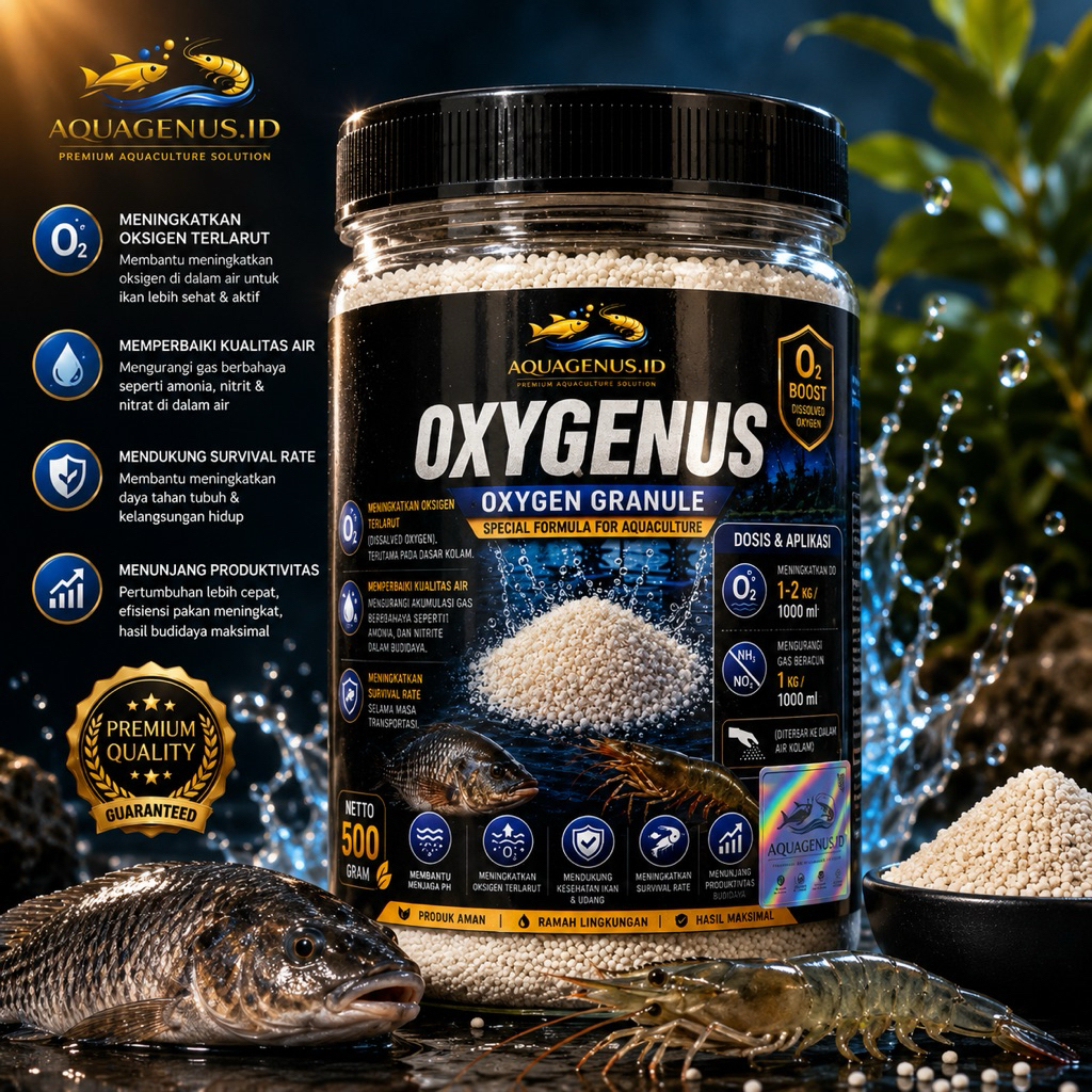 Aquagenus - Oxygenus 500 Gram / Oxygenus Oksigen Granule Premium Quality / Oksigen Granule Ikan & Ud