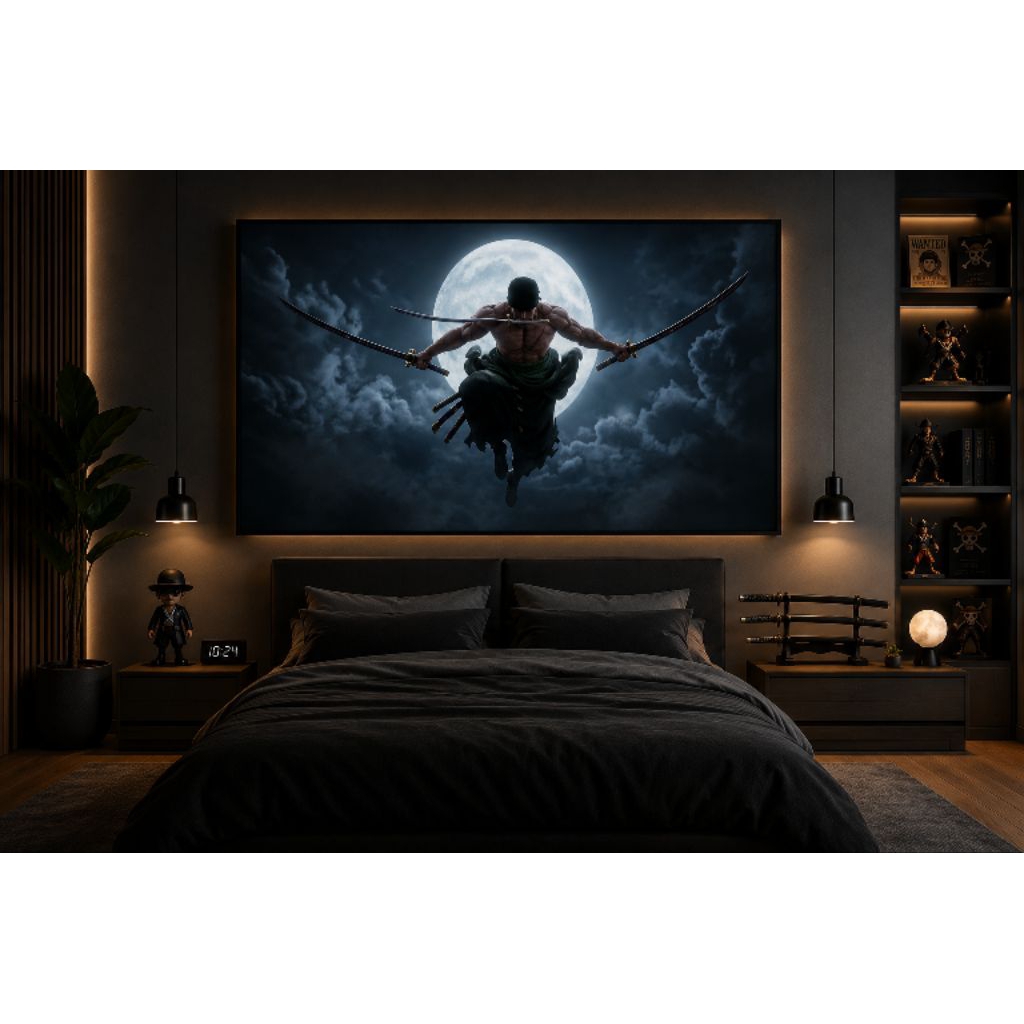 Lukisan Kanvas Zoro Santoryu Moonlight - Wall Art One Piece Lukisan Dinding Anime 3D