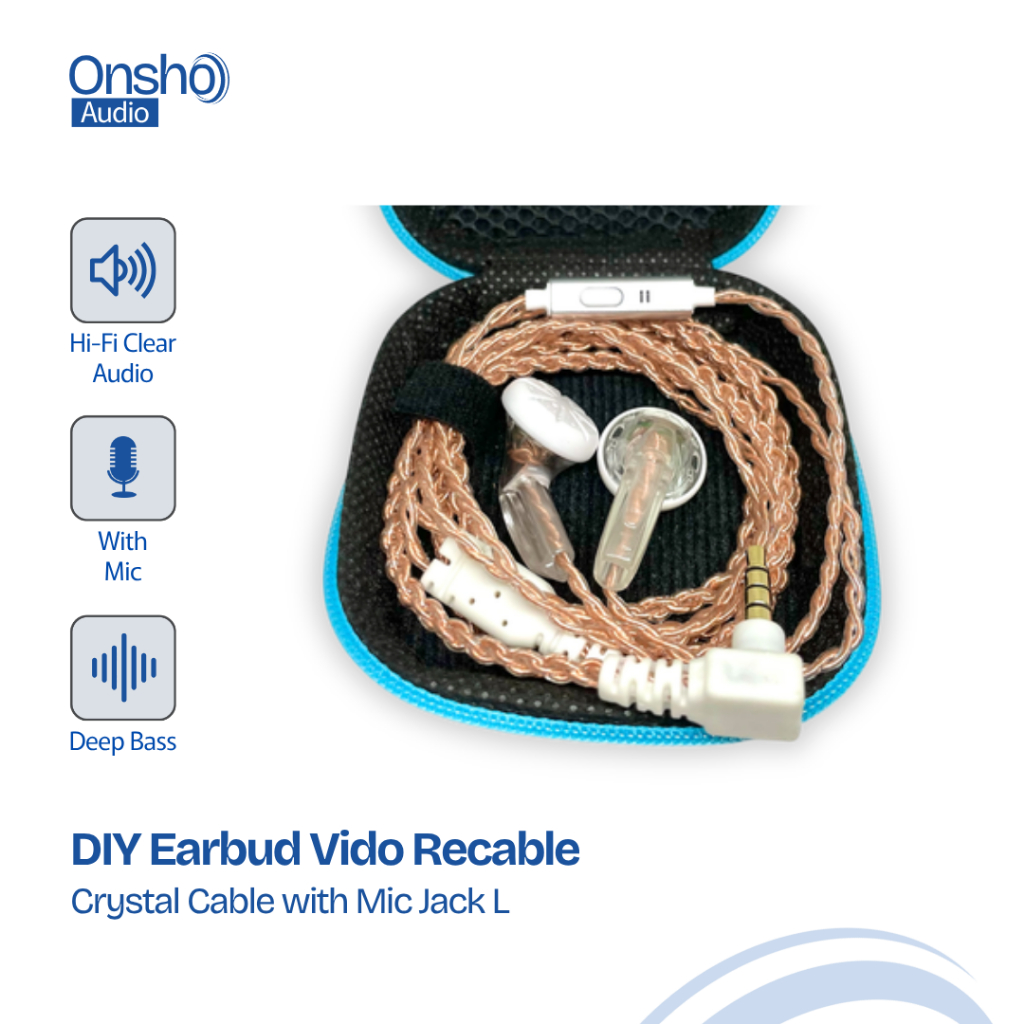DIY Earbud Earphone Vido Recable Crystal Blue with Mic Jack L V5 (Earphone Vido Legend)