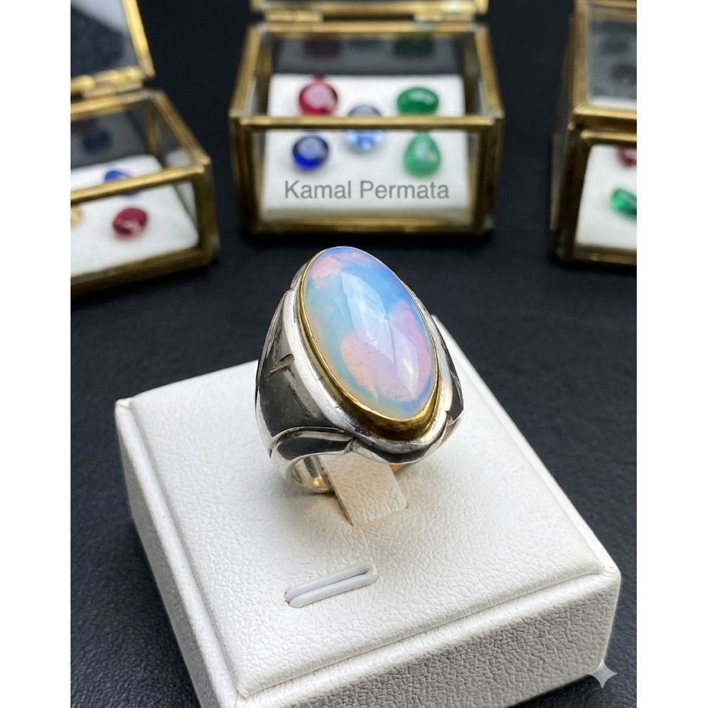Cincin Batu Akik Mani Gadjah Putih Model Pandan