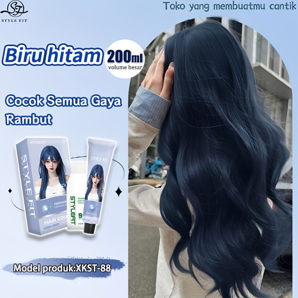 [Hot] STYLE FIT Biru kehitaman Cat rambut 200ml Tahan Luntur Hasil Natural(cat rambut biru,pewarna r