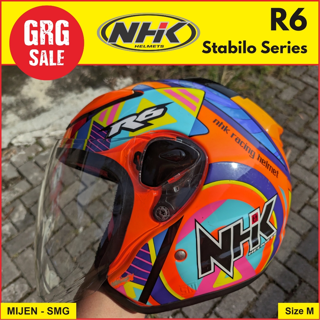 Helm Bekas NHK R6 Half Face Preloved Stabilo Oranye