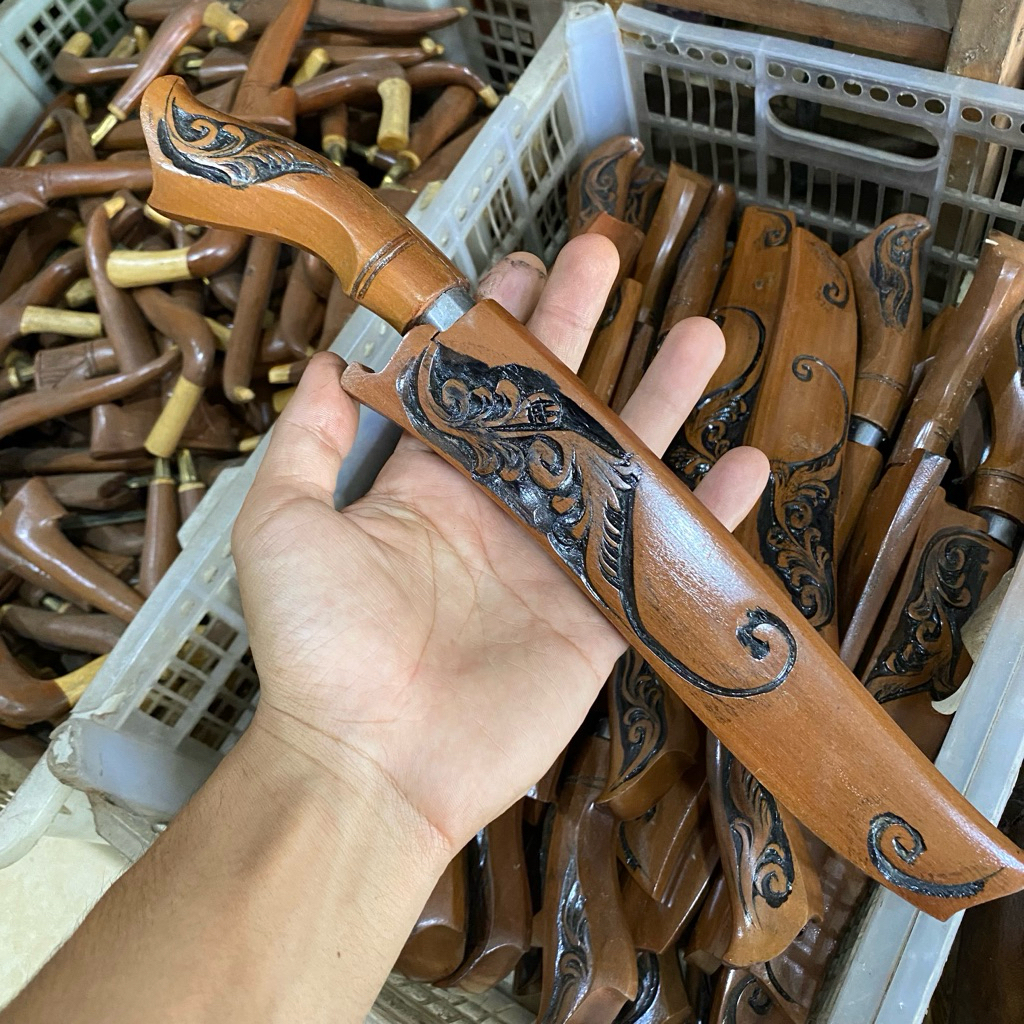 Pisau Dapur Mini Baja Strip Kayu Ukir Mutu - Tajam, Serbaguna, Elegan