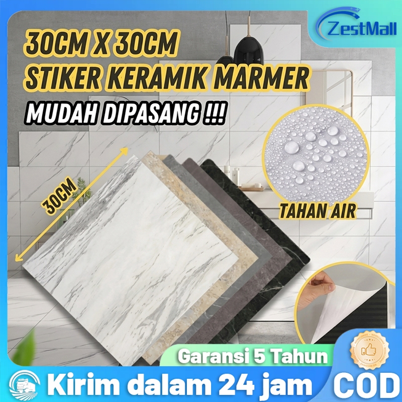 Stiker Ubin Lantai Bermotif Marmer 30x30 cm (Perekat Mandiri) — Lantai PVC Vinyl Tahan Air