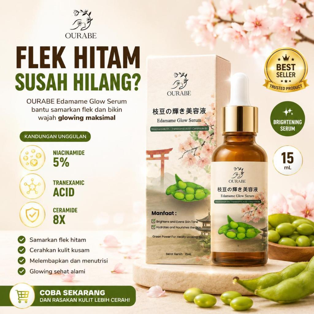 OURABE Glow Serum 15ml – Cerahkan Wajah Kusam & Bekas Jerawat Dengan Niacinamide + Tranexamic Acid +