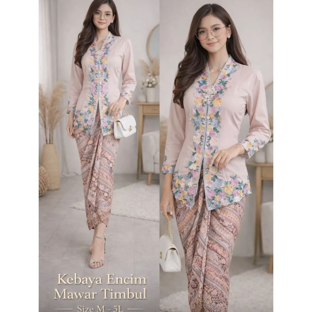 KEBAYA ENCIM MAWAR TIMBUL | ENCIM SERAGAMAN KERJA | KEBAYA ENCIM KATUN | MICRO PREMIUM JUMBO