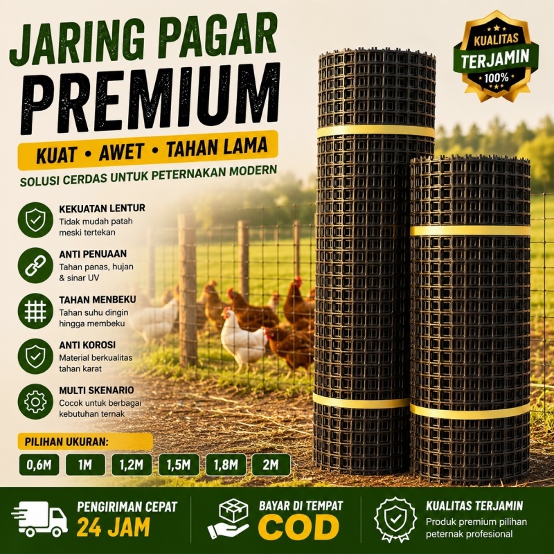 Jaring Plastik Grille Ayam Bebek Sapi Kambing | Jaring Peternakan Tebal Kuat Anti Patah