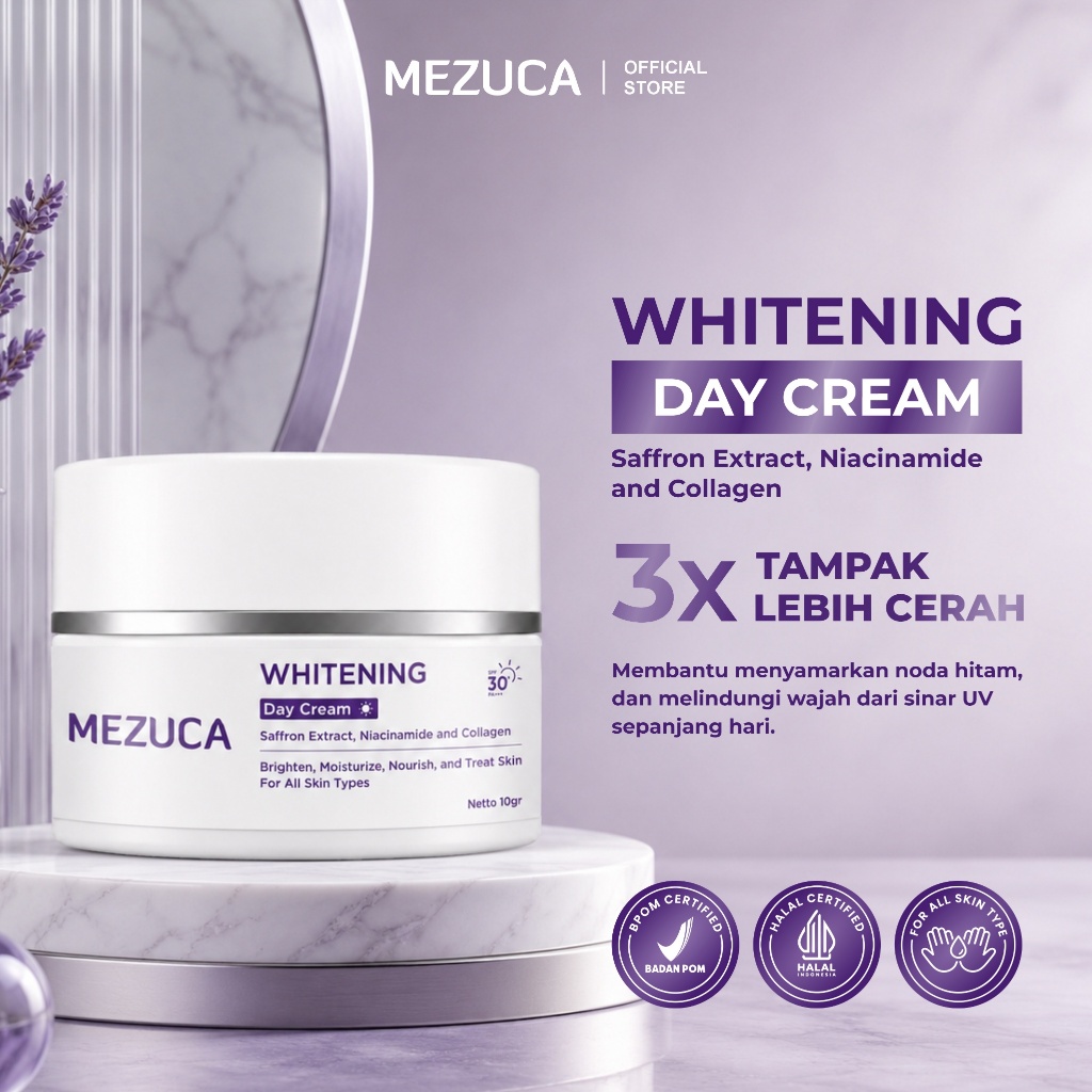 Day Cream Mezuca Krim Pagi Mencerahkan Memutihkan atasi Jerawat Bekas Jerawat Flek Hitam BPOM