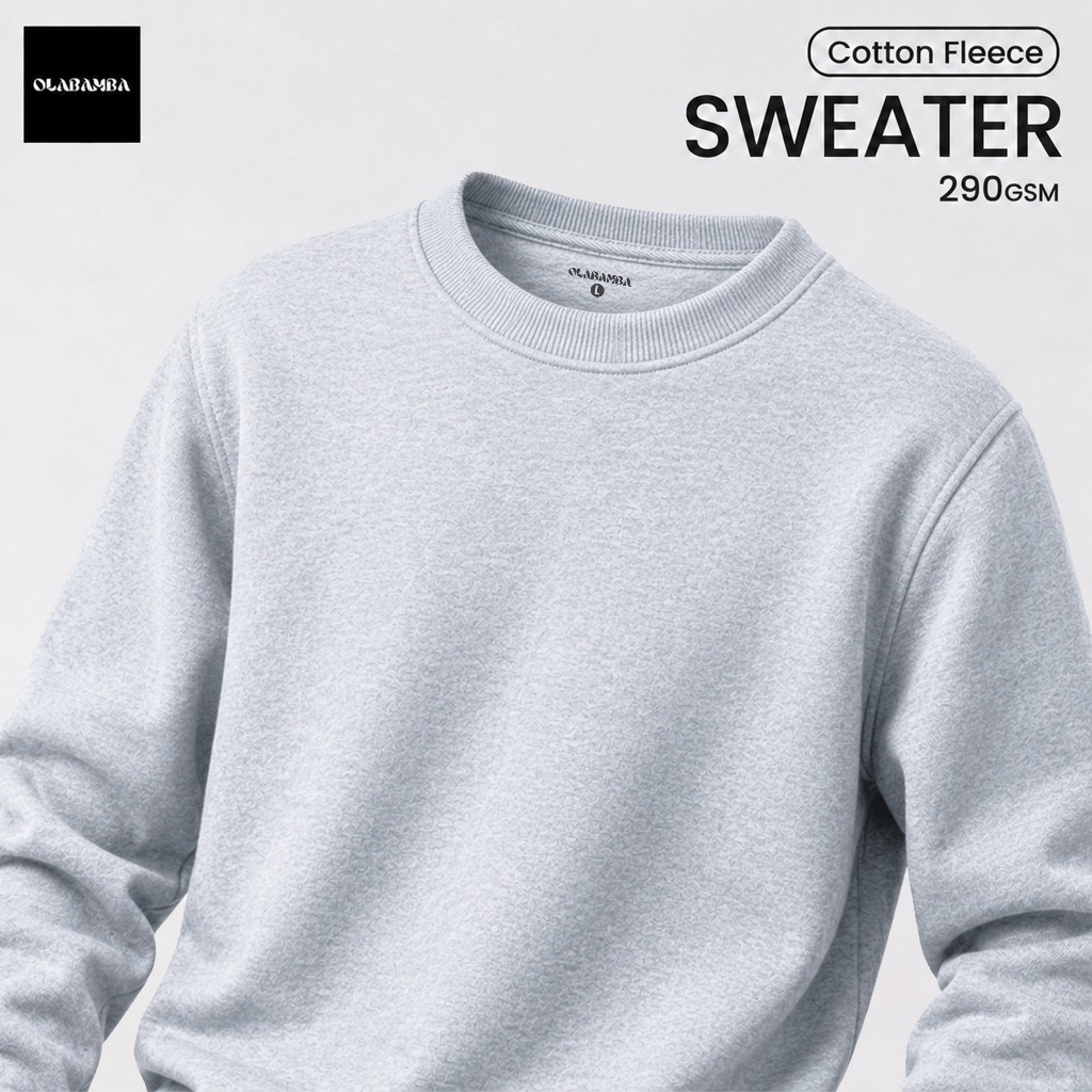 OLABAMBA Sweater Crewneck Abu Misty Putih Polos Pria - Crewneck Unisex Misty Cotton Fleece