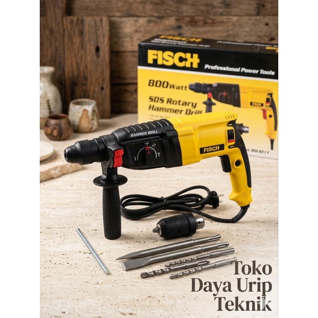 Fisch Mesin Bor Bobok Tembok Beton SDS Plus Rotary Hammer Drill